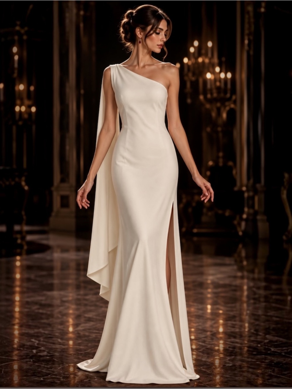 Ralph Lauren White One Shoulder Cape Maxi Dress Old Hollywood Glam NWT Size 6